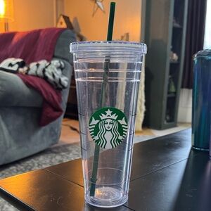 Starbucks Transparent Cup with Dark Green Straw